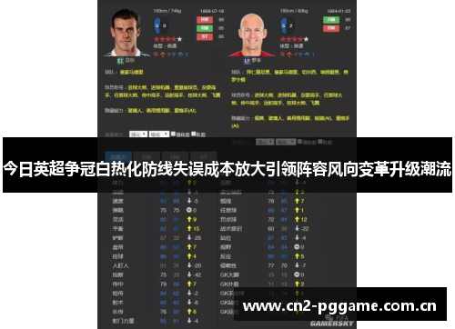 今日英超争冠白热化防线失误成本放大引领阵容风向变革升级潮流